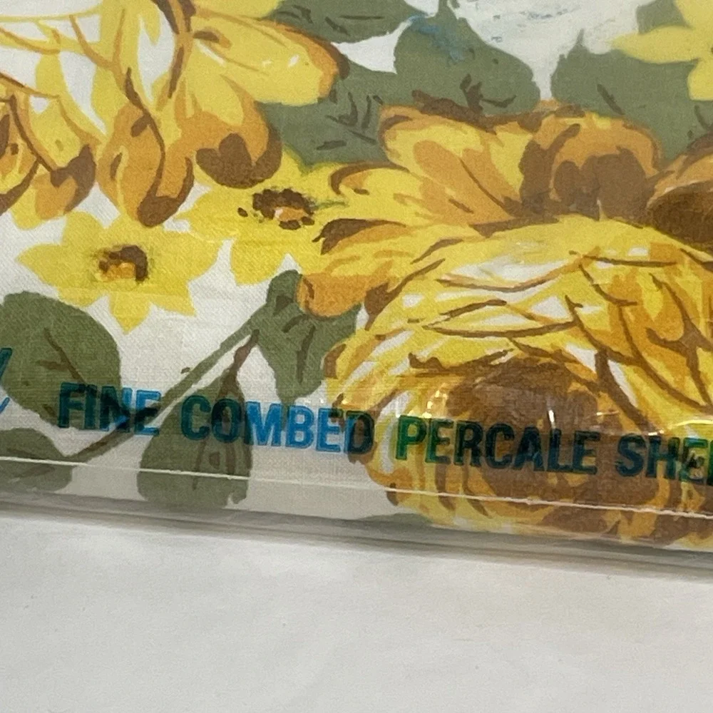 Vintage Lady Pepperell Twin Flat Sheet Yellow Floral No Iron Percale Made In USA